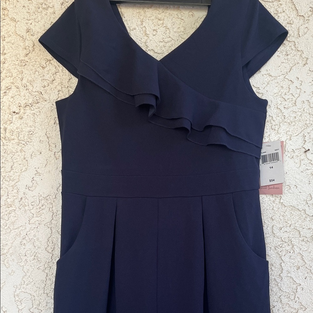 Girl Navy Ruffle V-Neck jumpsuit size 14